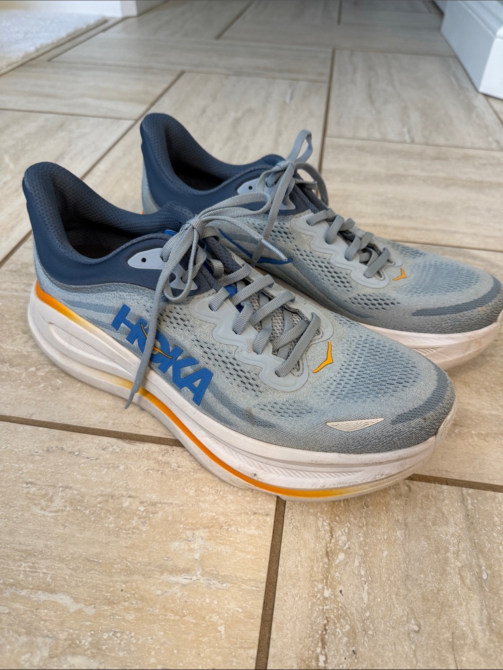 Hoka Bondi 9 Men's Size 13D Running Shoes Sky Blue and White Athletic Sneakers